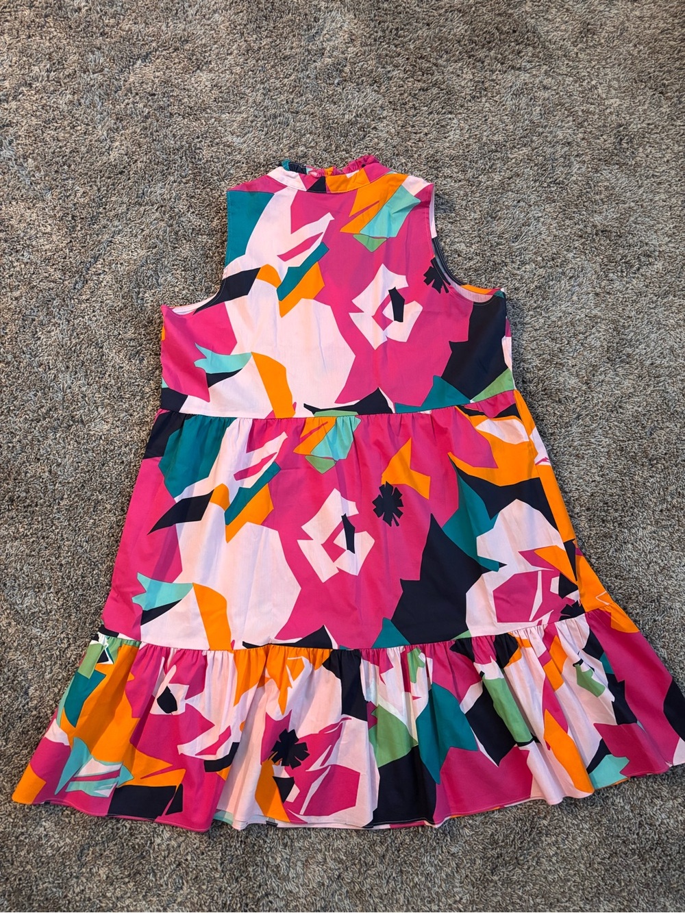 Abstract Pop Art Tiered Mini Dress | Bright Pink Orange Retro Resortcore Size PL - Picture 6 of 10